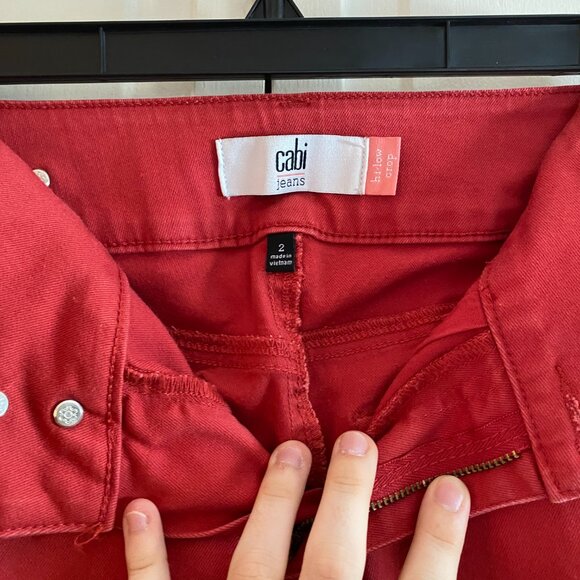 CAbi Jeans | Stretchy High-Low Crop | Nantucket Red | Size 2 - Picture 3 of 3